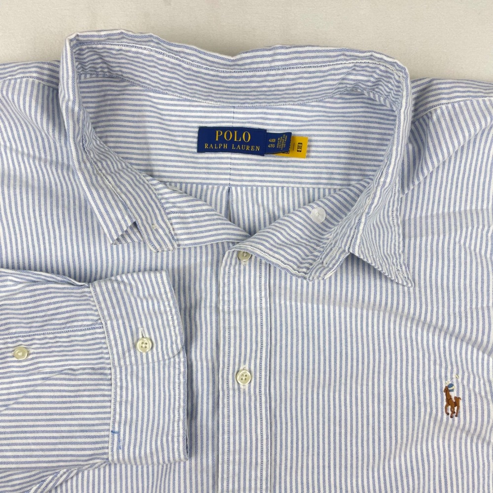 Polo Ralph Lauren Men 4XB Blue White Striped Oxford Button Down Shirt Big & Tall
